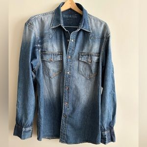 Indigo Palms Denim Button Down Shirt Size XL